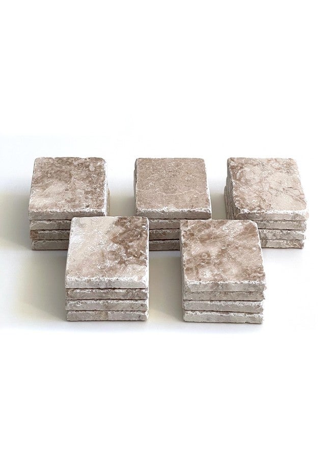Marble Object Marble 4" x 4" Beige Coffee Cappuccino Coasters Natural Stone Tumbled Coasters Set of 4 Pieces - Image 4